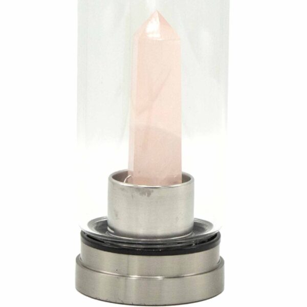 Crystal Infused Glass Water Bottle - Rejuvenating Rose Quartz